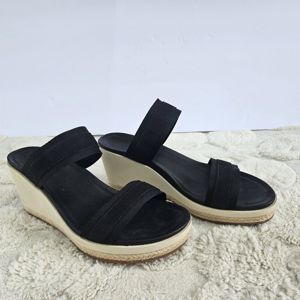 Merrell Kaiteri Womens Wedge Sandals Sz 10 Black Nubuck Canvas Comfort Platform